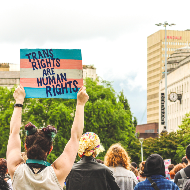 Group of people at a trans rights protest