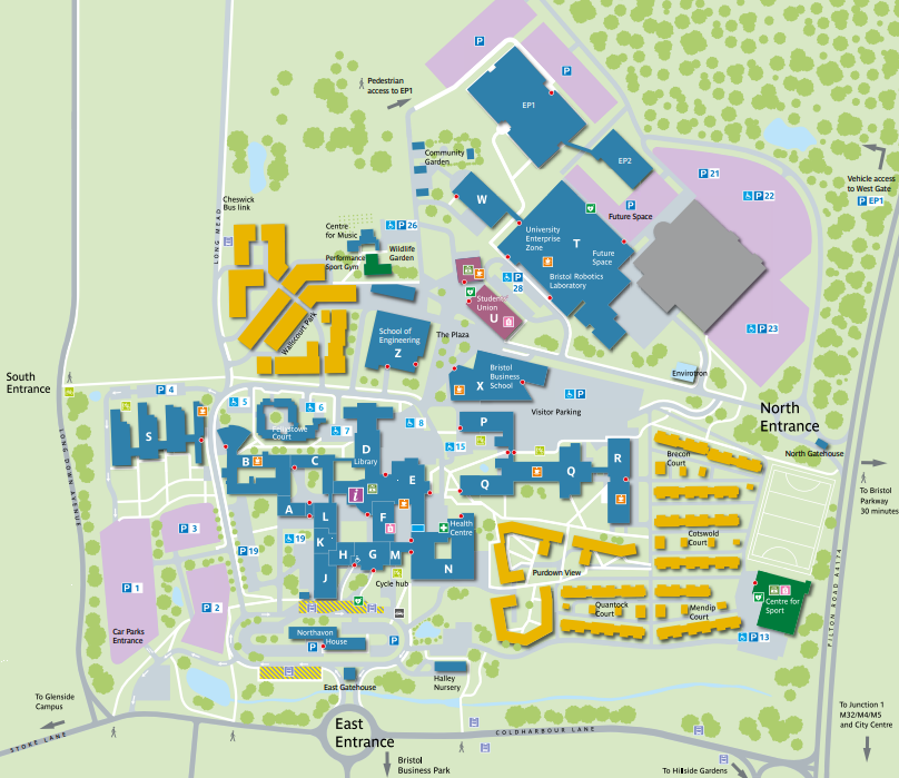 Frenchay Campus map — Health Centre is in N Block, Level 2 (2N009)